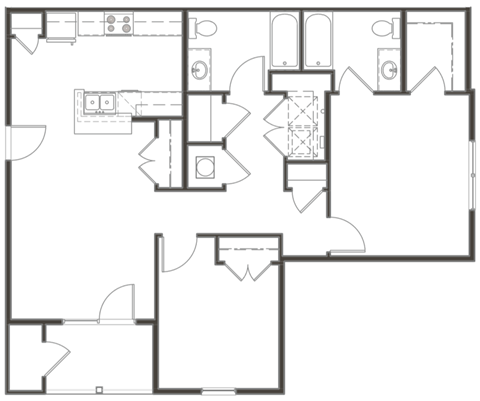 Floor plan for 2 beds, 2 baths, 1102 sqft